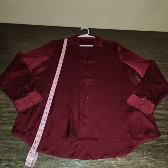 Quince Washable Stretch Silk Notch Collar Blouse NWT Burgundy XL - Picture 2 of 7